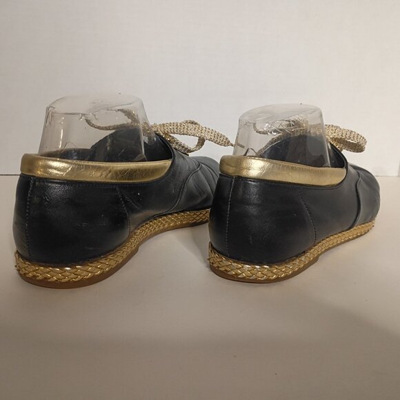 Y2K BALLY "Jallut" Italian Oxford Flats Black Leather Gold Trim Sz 9M - Picture 9 of 15